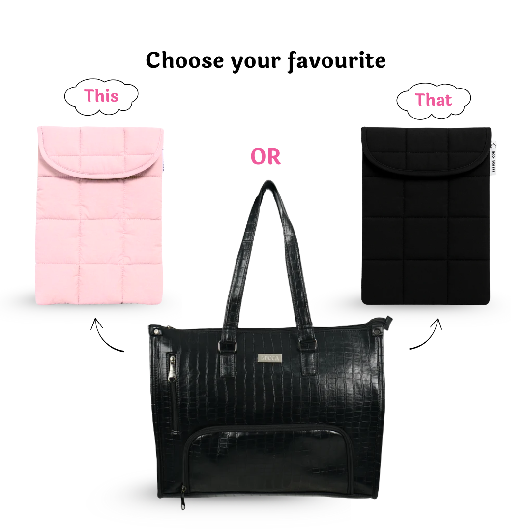 Crocodile Embossed Tote + Puffer Sleeve + FREE Barbie Phone