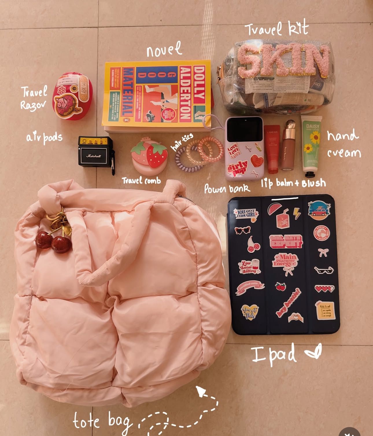 The puffer square tote bag - Soft pink