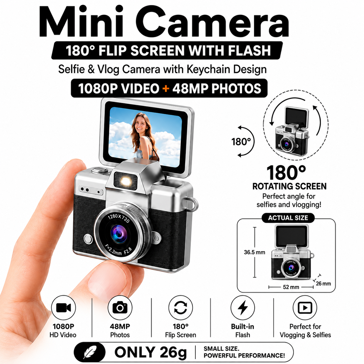 2026 Viral Mini Flip Digital Keychain Camera
