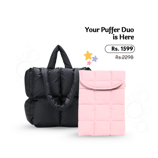 Black Puffer Tote + Puffer Laptop Sleeve