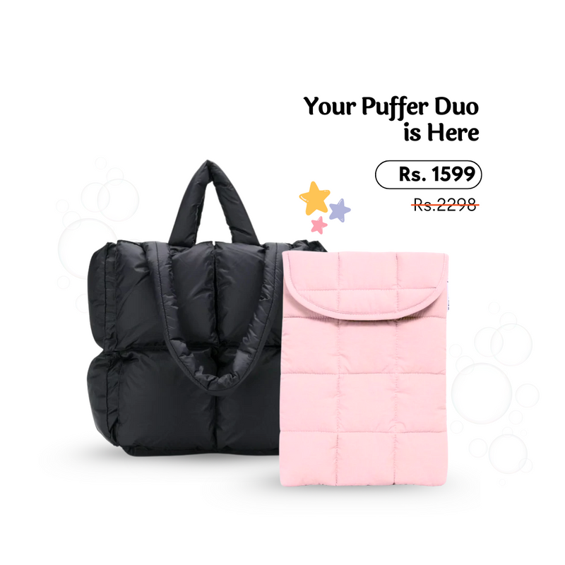 Black Puffer Tote + Puffer Laptop Sleeve