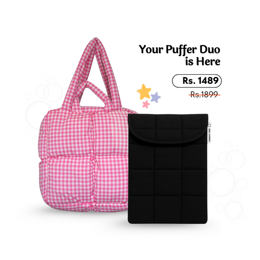 Gingham Puffer Tote + Puffer Laptop Sleeve