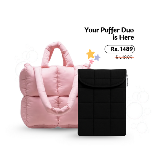 Pink Puffer Tote + Puffer Laptop Sleeve