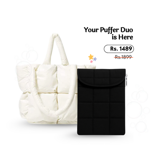 White Puffer Tote + Puffer Laptop Sleeve