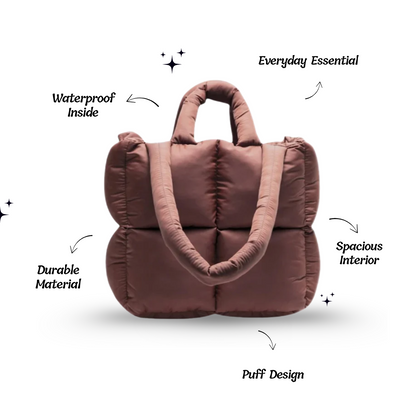 Brown Puffer Tote + Puffer Laptop Sleeve