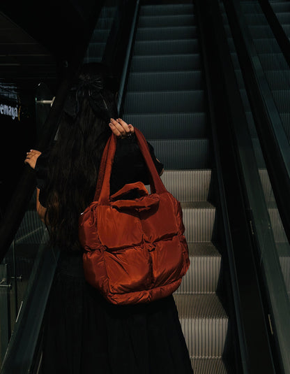 The puffer square tote bag - Brown