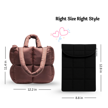 Brown Puffer Tote + Puffer Laptop Sleeve
