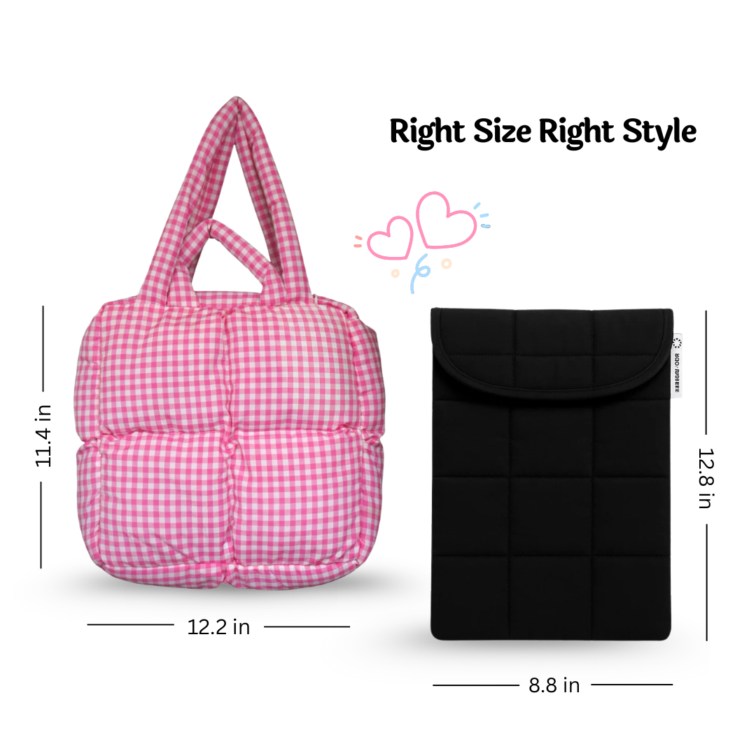 Gingham Puffer Tote + Puffer Laptop Sleeve