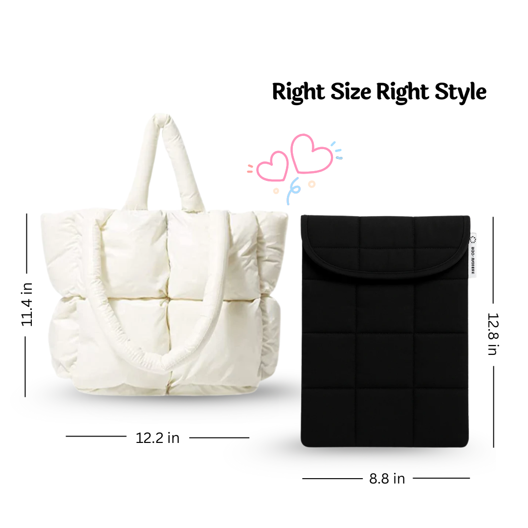 White Puffer Tote + Puffer Laptop Sleeve