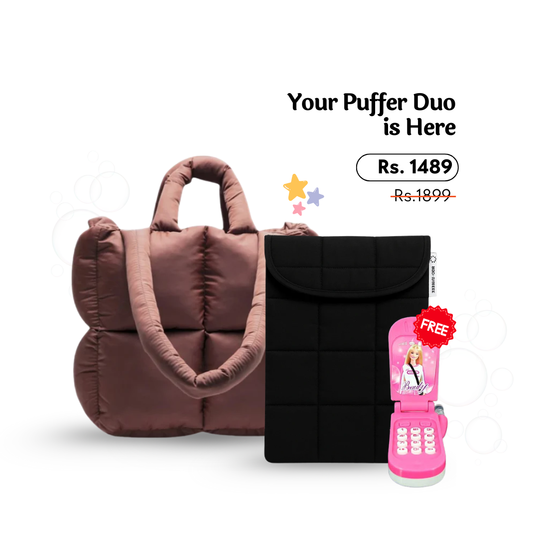 Brown Puffer Tote + Puffer Laptop Sleeve + FREE Barbie Phone