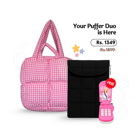 Gingham Puffer Tote + Puffer Laptop Sleeve + FREE Barbie Phone