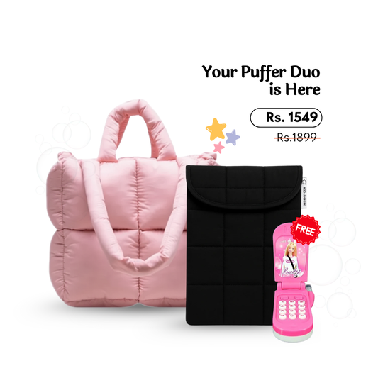Pink Puffer Tote + Puffer Laptop Sleeve + FREE Barbie Phone