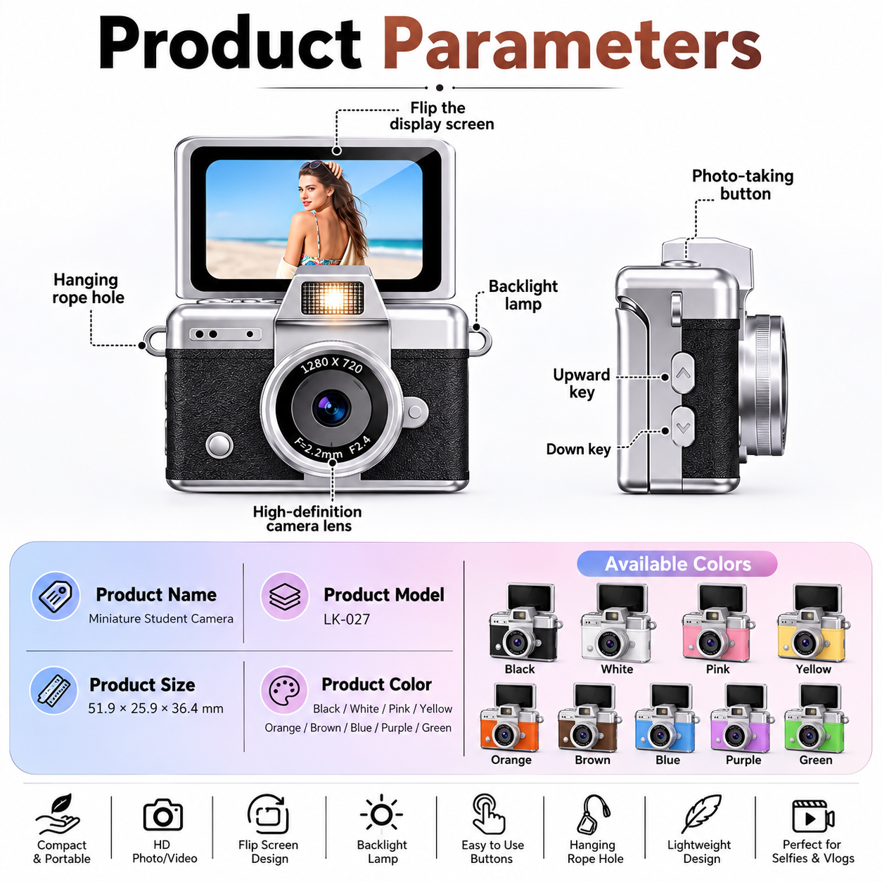 2026 Viral Mini Flip Digital Keychain Camera